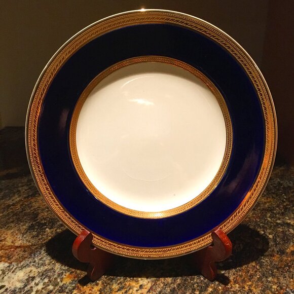 Vintage English CROWN DUCAL Cobalt and Gold Trim Dessert Plate #8 - Picture 1 of 7
